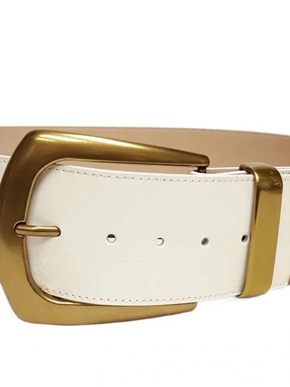 12th Tribe White Belt with Gold Hardware Statement Buckle